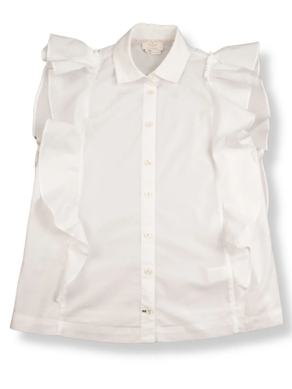 Kate Spade White Ruffle Blouse Size XS Sleeveless Button Front Top